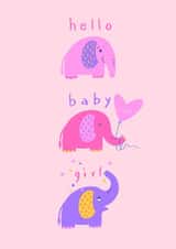 Cute Card for a new baby girl - elephants - Hello baby girl created by Anita Parson Studio