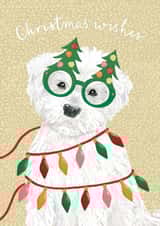 Cute Christmas card - Dog with Christmas tree glasses - Christmas Wishes created by Louise Tiler