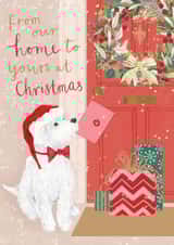 Cute Christmas card - Dog posting card - From Our Home To Yours At Christmas created by Louise Tiler