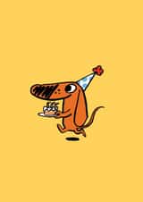 Cute Cartoon Birthday Card for Friend or Relative - Dachshund with Cake. created by Cardinky