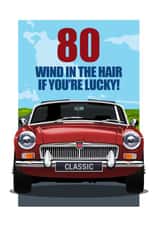 CLASSIC OPEN TOP SPORTS CAR 80TH BIRTHDAY CARD created by RetroMotion Artwork
