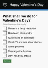 Funny | What Shall We Do For Valentine's Day? | Government Form Card created by Pottsy Prints