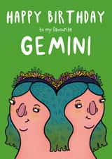 Cute birthday card - Gemini - May - June - Zodiac created by Charlotte Caswell