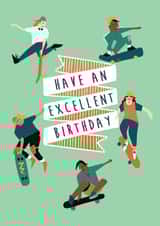 Cute Birthday Card - Excellent Skater created by Vallely Studios