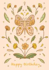 Butterfly Happy Birthday - retro flowers - groovy colours created by Paper Ink Alchemy