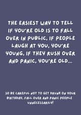 cheeky birthday card  - fall over created by original fox designs