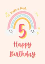 Cute 5th Birthday Rainbow: with Happy Clouds and Stars - Make a Wish! created by Dara, Ceramic Scripture