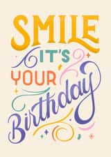 Cute Birthday card - Smile - Typography created by The Pink Type