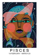 PISCES BIRTHDAY CARD. ZODIAC BIRTHDAY CARD. PERFECT FOR HER. created by NICHOLA COWDERY ILLUSTRATIONS 