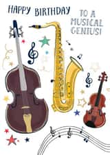 Cute Birthday Card - Musical Genius - Instruments created by Katie Phythian Design
