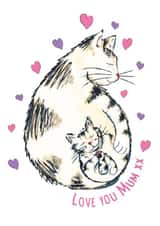 Cute Mother's Day/birthday card for mum featuring cat and kitten illustration. created by Kat Pearson