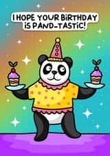 Funny Birthday Card - Pand-tastic - cake loving panda created by Wafflemamaart