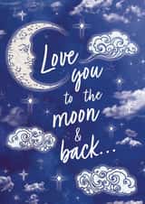 Cute Love you to the moon and back Valentines Day card created by Doodling Bee