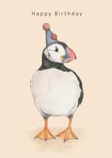 Funny birthday card - party hat - puffin created by Dani Williams