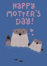 Cute Mother's Day Card - Happy Otter Family - Happy Motter's Day! created by drawnonna