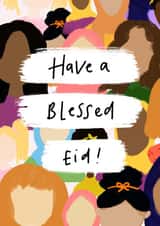 Cute Eid Card for Friends - Muslim Illustration - Have a Blessed Eid! created by Halima Khanum