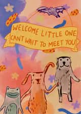 Cute New Baby Card - Colourful Happy Animals - Welcome Little One created by drawnonna