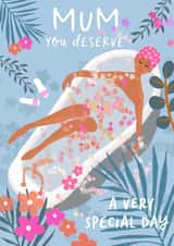 Classic mother's day/any day card featuring mum relaxing in the bath. created by patternmuse