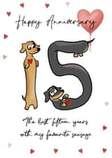 Cute anniversary card - 15th - Sausage dog created by Laura Deakin