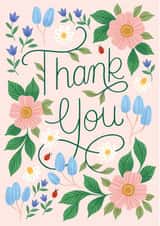 Thank You Card | Pretty | Floral | Hand-Lettering | Pink | Flowers created by Ricicle Cards