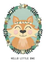 New baby celebration card featuring adorable woodland fox - Hello little one. created by Miss Mulberry Pie Illustration