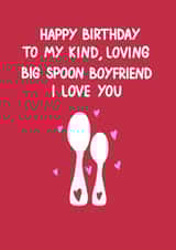Boyfriend Birthday Card - Big Spoon Boyfriend - I Love You created by HCD Illustration
