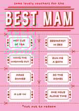Best Mam Voucher Card - Mothers Day - Birthday - Cute Thoughtful Card - Lie in created by Hardy-Har!