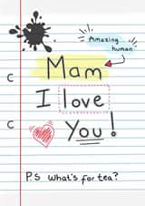 Funny Mother’s Day Card - Mam - Mam I Love You P.S What’s For Tea? created by Maria Joanne Designs