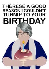 Funny birthday card - Therese Coffey turnip created by Arlo & Co. Design