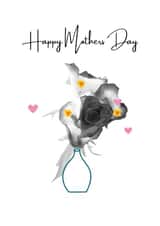 A Mothers day card with pink hearts & little daffodills that signify March & mom created by Brummy Artist