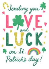 Cute St. Patrick's day card - Love and Luck on St. Paddy's day - Irish card created by Jessie Maeve Studio