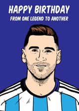 Lionel Messi football greeting card to be sent to a legend in your life. created by Graham Sanders