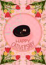 Cute Anniversary Card for the Cat Lover - Spring Flower Cat - Happy Cativersary created by Ingrid Poole