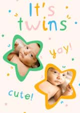 Personalised New Baby Photo Card created by Lisa Wardle - Cute New Baby Card - Twins - Yay!