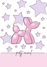 Stars and Pink Balloon Dog Birthday Card - Party Animal Fun Card for a Friend created by Diary of a Craft Girl