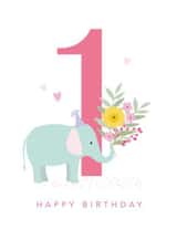 Age 1 Elephant Birthday Card - For Baby Girl created by Klara Hawkins