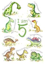 Cute birthday card - 5th - Dinosaurs created by Kate Garrett