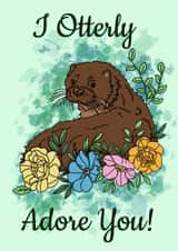 Cute Anniversary or Valentines Card for Significant Other - Floral Otter created by Beth Frost Art
