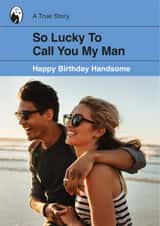 Personalised Birthday Photo Card created by Yay Days - Retro Birthday card - Lucky To Call You My Man - Book