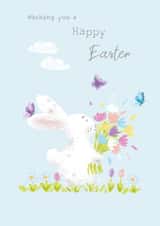 Cute Bunny Card for Easter - Easter Bunny with Spring Flowers and Butterflies created by SABIVO Design by Sabina