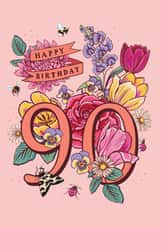 Beautiful Blooms Classic 90th Birthday Card for a lovely Grandma, Mum or Friend created by Angie Spurgeon