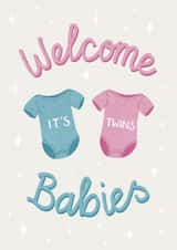 Cute New Baby Card - Twins - Boy and Girl created by Silky Rose Design