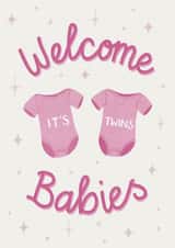Cute New Baby Card - Twins - Girls created by Silky Rose Design