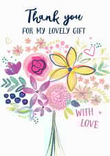 Colourful thank you card to say a huge thanks for a gift. Pretty flower bouquet. created by Katie Phythian Design