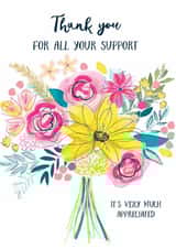 Thank you for your support card with pretty florals created by Katie Phythian Design