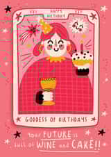 Fun Birthday Card - Tarot Card - Future is Wine and Cake created by NICHOLA COWDERY ILLUSTRATIONS