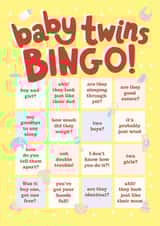 Cute new baby twins bingo card for new parents created by Holly Newth