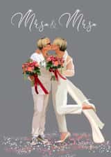 Mrs and Mrs Confetti Card - Love Wins - lesbian wedding - wedding kiss card created by Yamaste Art