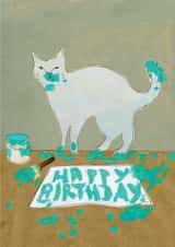 Cat with Paint Birthday Card, Artist Cat Card, Messy Cat Card. created by Greyling Post