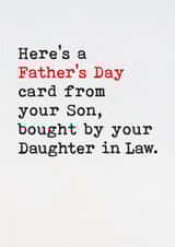 Funny Father's Day Card - Type Writer Style - Bought Buy Your Daughter In Law created by Brainbox Candy